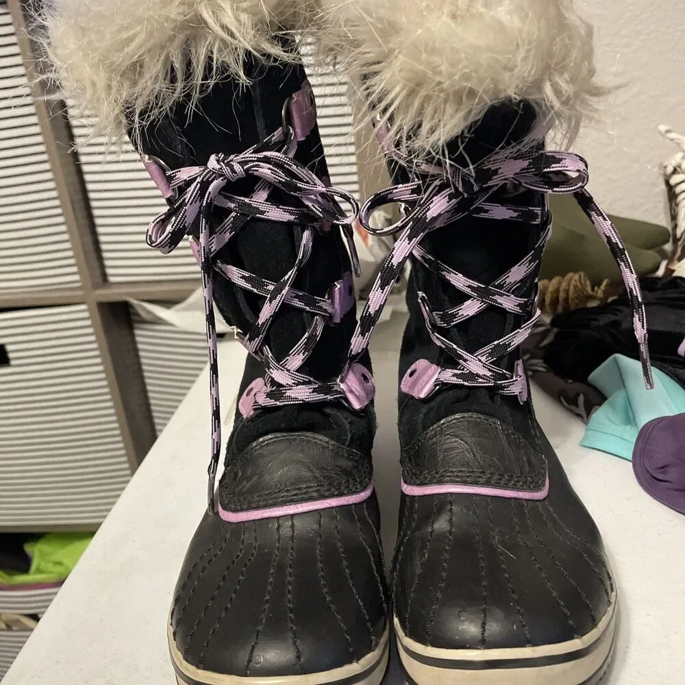 Sorel Joan Of Arctic Tall Snow Winter Boots Women’s Sz 6 Black Faux Fur